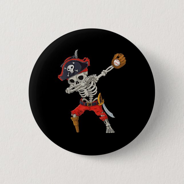 Dabbing-Skelett-Pirat-Baseball-lustiges-Halloween- Button (Vorderseite)