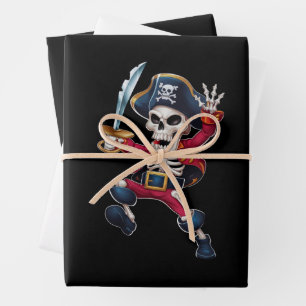 Dabbing-Skelett-Pirat-Halloween-Kinder-Jolly-Roger Geschenkpapier Set