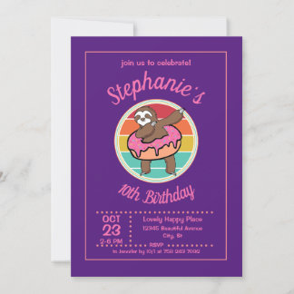 Dabbing Sloth mit Donut Birthday Party Einladung