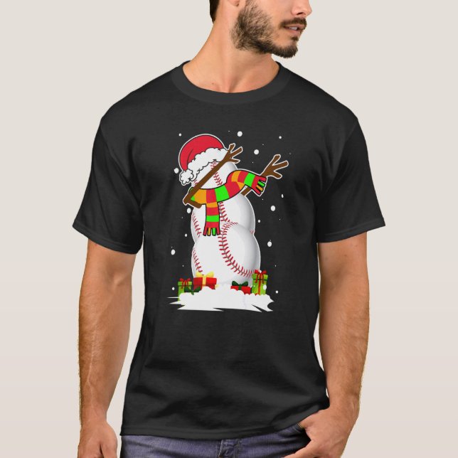 Dabbing Snowman Baseball Ball Santa Christmas Paja T-Shirt (Vorderseite)