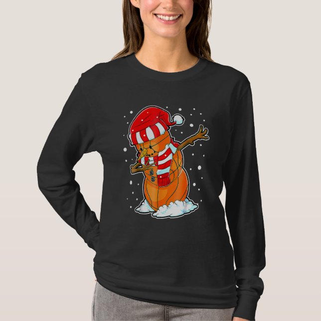 Dabbing Snowman Basketball Ball Christmas Santa Bo T-Shirt (Vorderseite)