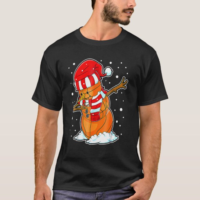 Dabbing Snowman Basketball Ball Christmas Santa Bo T-Shirt (Vorderseite)