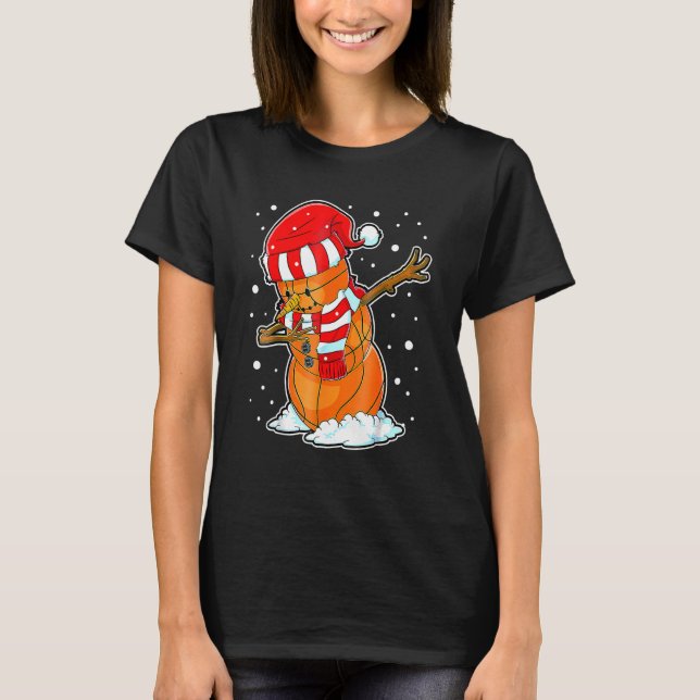 Dabbing Snowman Basketball Ball Christmas Santa Bo T-Shirt (Vorderseite)