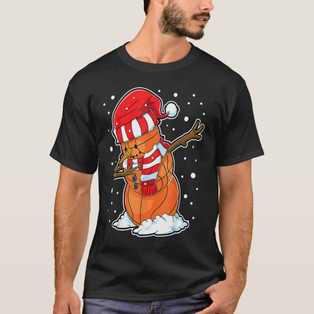 Dabbing Snowman Basketball Ball Christmas Santa Bo T-Shirt (Vorderseite)