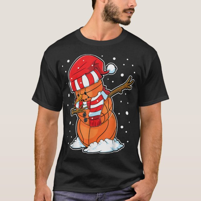 Dabbing Snowman Basketball Ball Weihnachten Weihna T-Shirt (Vorderseite)