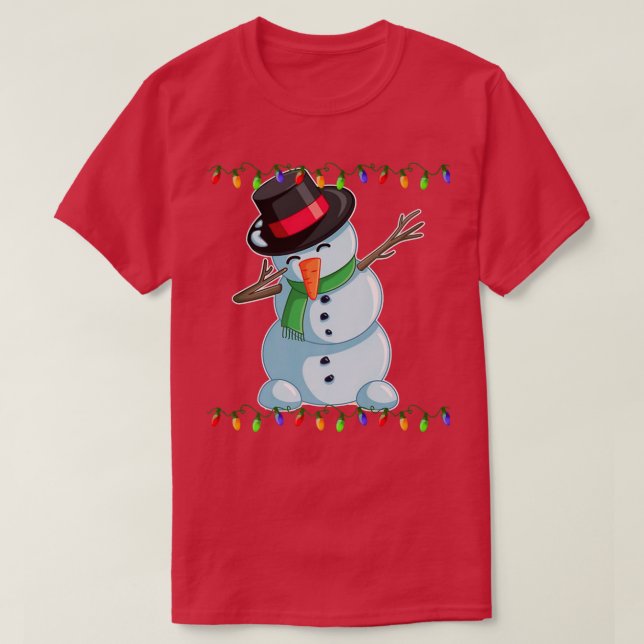 Dabbing Snowman Weihnachtslichter Dab Funny Snowma T-Shirt (Design vorne)