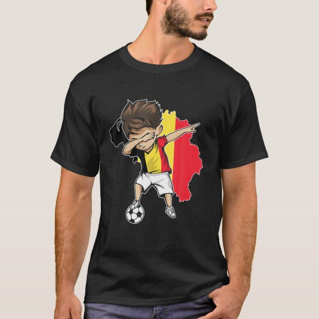 Dabbing Soccer Boy Belgium Jersey - Belgium Map Fl T-Shirt (Vorderseite)