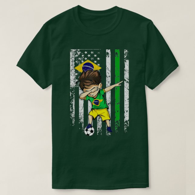 Dabbing Soccer Boy Brazil Jersey - Brazilian Foot T-Shirt (Design vorne)