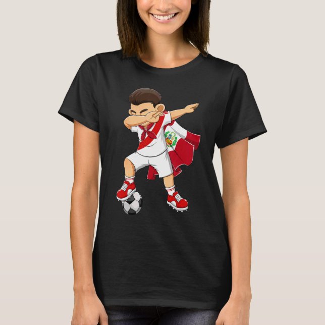 Dabbing Soccer Boy Peru Football Flag Kinder T-Shirt (Vorderseite)