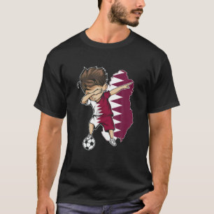 Dabbing Soccer Boy Qatar Jersey - Katar Map Flag T-Shirt