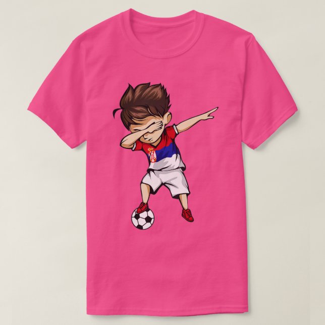 Dabbing Soccer Boy Serbia Jersey Serbian Football T-Shirt (Design vorne)