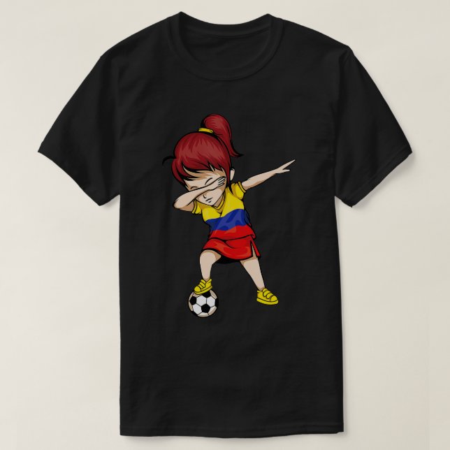 Dabbing Soccer Girl Colombia Jersey Kolumbianische T-Shirt (Design vorne)