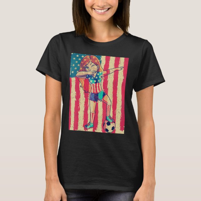 Dabbing Soccer Women Girl USA 4th of July American T-Shirt (Vorderseite)