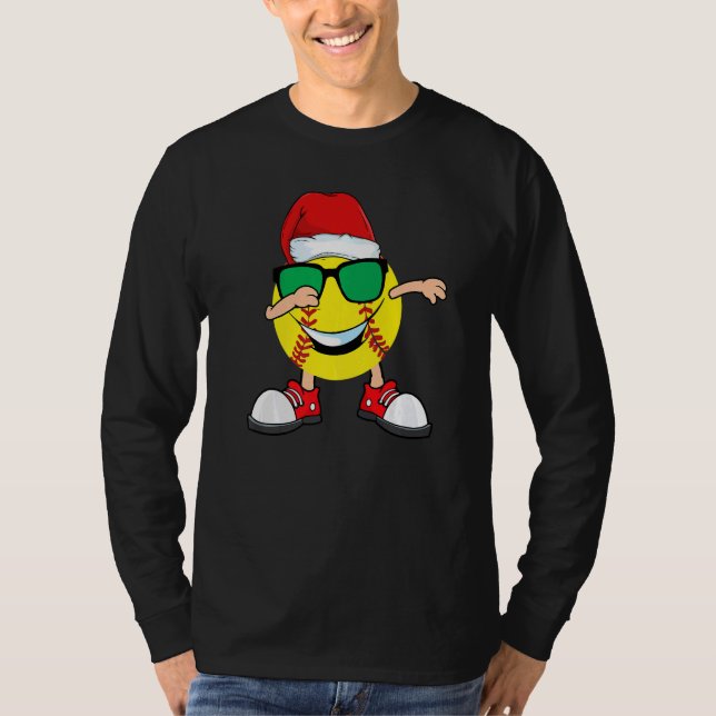 Dabbing Softball Ball Weihnachtsmannmütze Sonnenbr T-Shirt (Vorderseite)