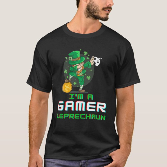 Dabbing St Paddy's Day Video Gaming Leprechaun Gre T-Shirt (Vorderseite)