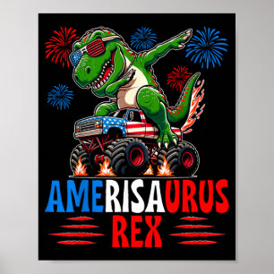 Dabbing T-Rex patriotische USA-Flagge 4. Juli Poster