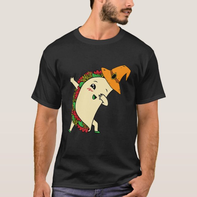 Dabbing Taco Witch Hat Lazy Halloween Kostüm Mexi T-Shirt (Vorderseite)