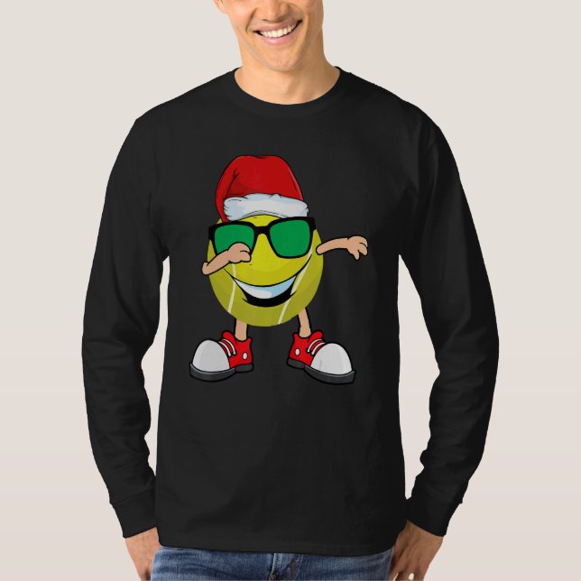Dabbing Tennis Ball Weihnachtsmannmütze Sonnenbril T-Shirt (Vorderseite)