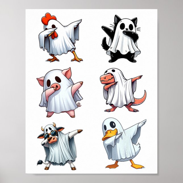 Dabbing Tiere Farm Halloween Ghost Kostüm Funny Poster (Vorne)