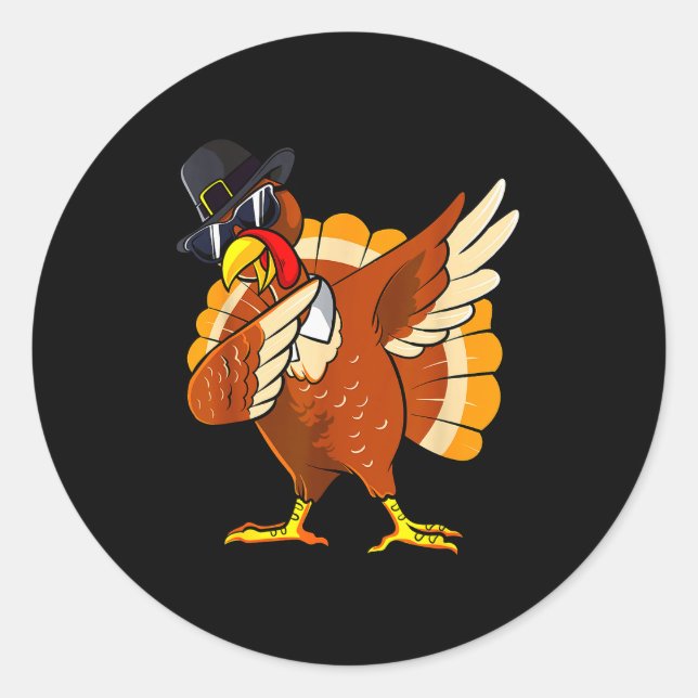 Dabbing Turkey Thanksgiving Day Lgrim Boys Kids Me Runder Aufkleber (Vorderseite)