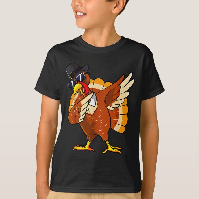 Dabbing Turkey Thanksgiving Day Lgrim Boys Kids Me T-Shirt (Vorderseite)