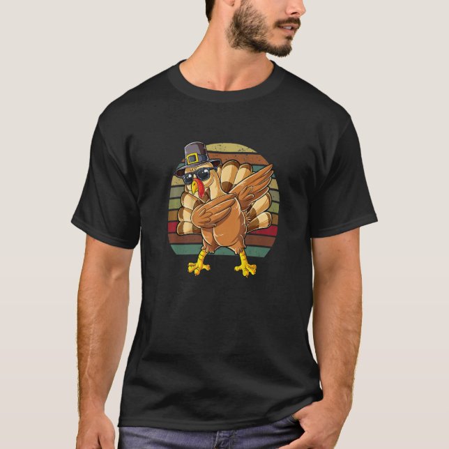 Dabbing Turkey Thanksgiving Day Pilgrim Boys Girls T-Shirt (Vorderseite)