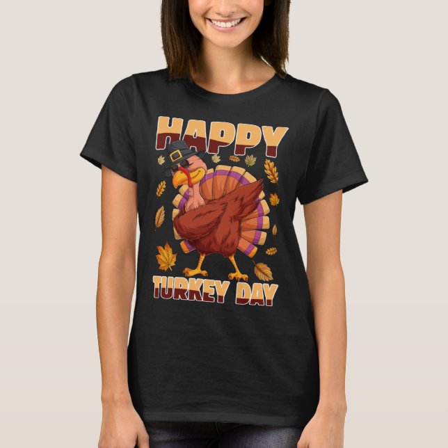 Dabbing Turkey Thanksgiving Holiday Present Happy  T-Shirt (Vorderseite)