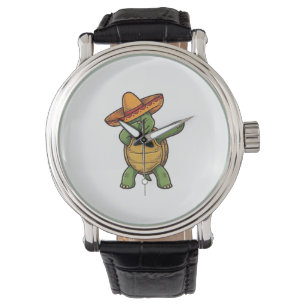 Dabbing Turtle Sombrero Vintage Vector Design_1 Armbanduhr