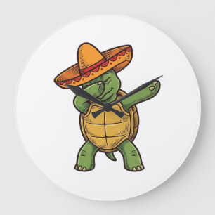 Dabbing Turtle Sombrero Vintage Vector Design_1 Große Wanduhr