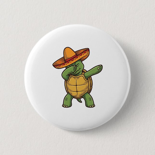 Dabbing Turtle Sombrero Vintage Vektordesign_1 Button (Vorderseite)