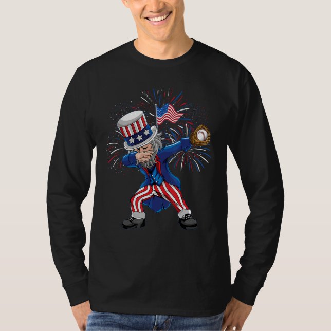 Dabbing Uncle Sam Baseball Ball Indepedence Day Bo T-Shirt (Vorderseite)