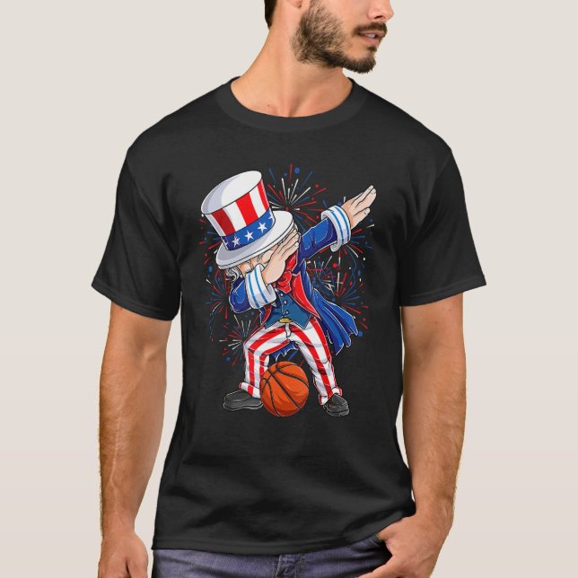 Dabbing Uncle Sam Basketball Ball Unabhängigkeitst T-Shirt (Vorderseite)
