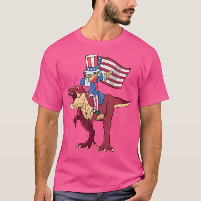 Dabbing Uncle Sam Riding Amerisaurus T-Shirt (Vorderseite)