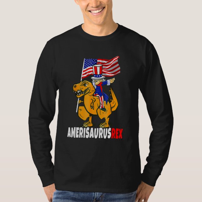 Dabbing Uncle Sam Riding Dinosaur Rex 4. Juli T-Shirt (Vorderseite)