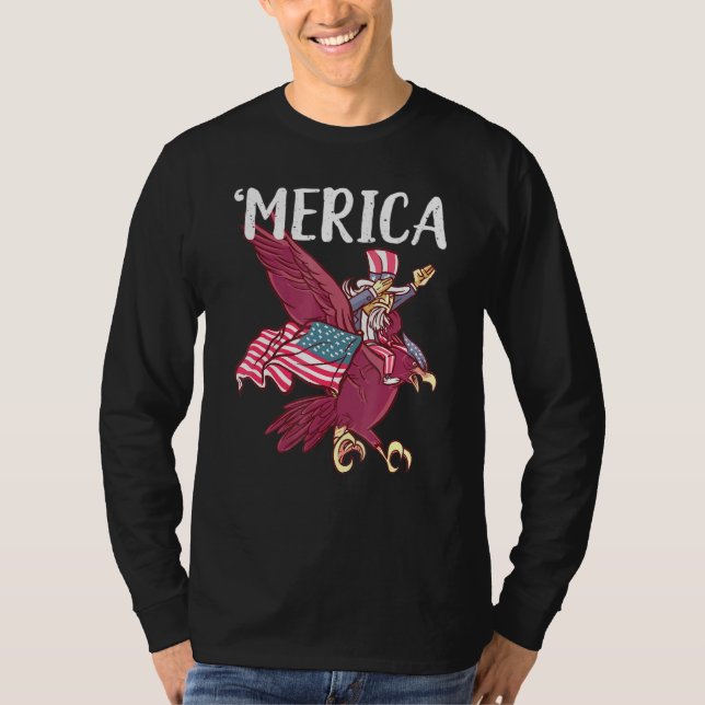 Dabbing Uncle Sam Riding Eagle Merica 4. Juli T-Shirt (Vorderseite)