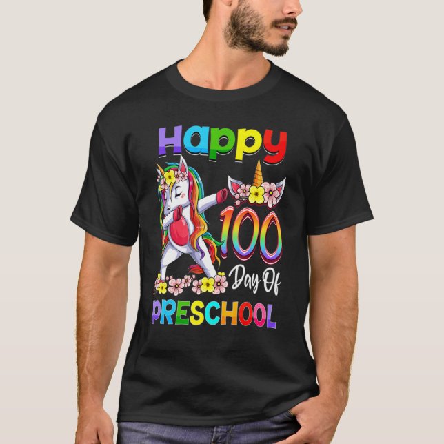 Dabbing Unicorn 100th Day Of School Preschool Girl T-Shirt (Vorderseite)