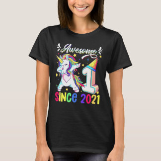 Dabbing Unicorn 1st Birthday Awesome 2021 1 Year O T-Shirt