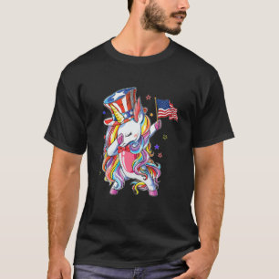 Dabbing Unicorn 4. Juli Amerikanische Flagge Onkel T-Shirt