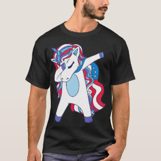 Dabbing Unicorn 4. Juli Girls American Flag T-Shirt