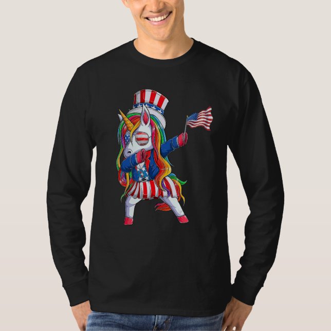 Dabbing Unicorn 4. Juli Girls Kind Teens Ameri T-Shirt (Vorderseite)