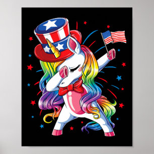 Dabbing Unicorn 4. Juli Uncle Sam Girls Americ Poster