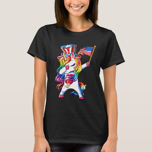 Dabbing Unicorn 4th of July Girls Kids Women Ameri T-Shirt (Vorderseite)