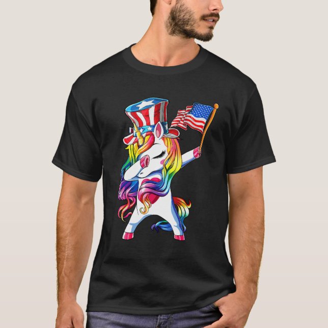 Dabbing Unicorn 4th of July Girls Kids Women Ameri T-Shirt (Vorderseite)