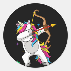 Dabbing Unicorn Archer Archery Bow Arrow Runder Aufkleber