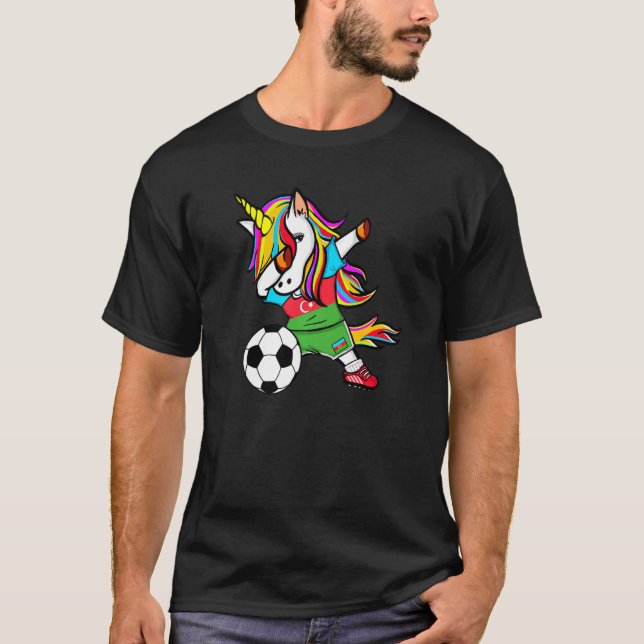 Dabbing Unicorn Aserbaidschan Fußball Aserbaidscha T-Shirt (Vorderseite)