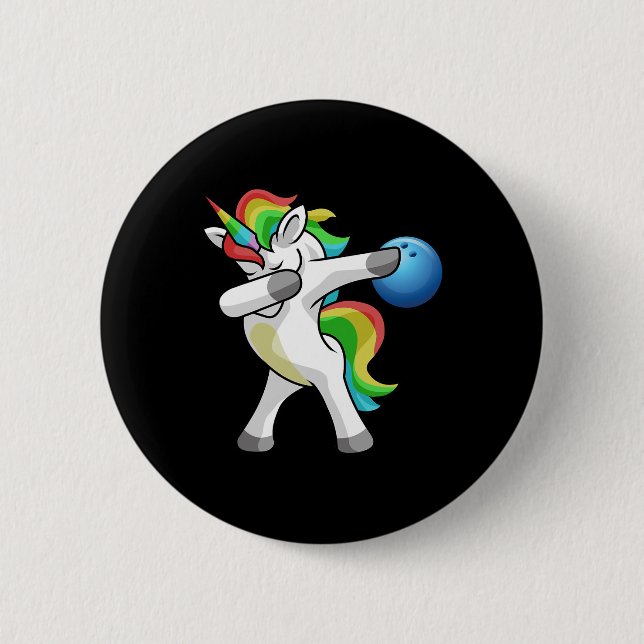 Dabbing Unicorn Bowling Bowler Funny Dab Dance Rai Button (Vorderseite)