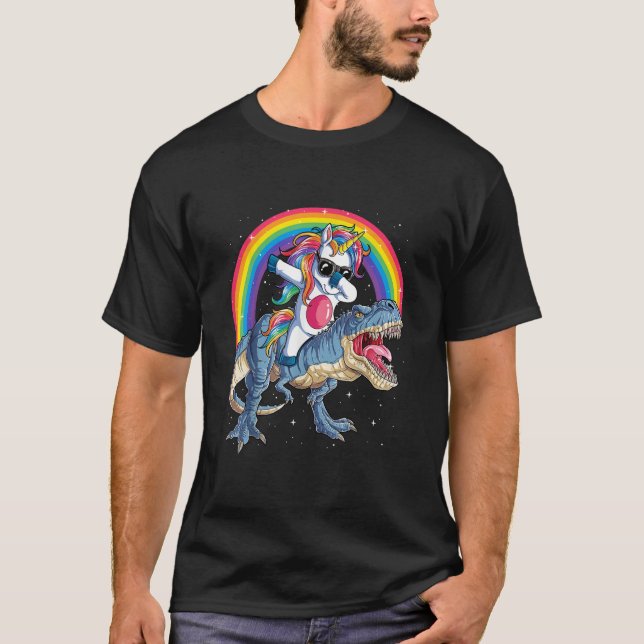Dabbing Unicorn Dinosaur T rex Boys Girls Rainbow T-Shirt (Vorderseite)