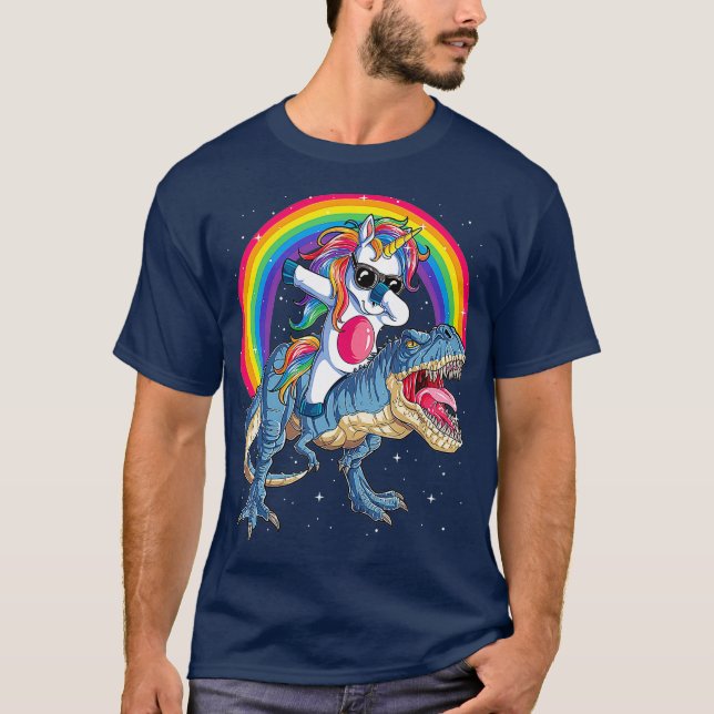 Dabbing Unicorn Dinosaurier T rex T Shirt Kinder J (Vorderseite)