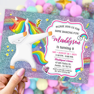 Dabbing Unicorn Einladung zum Dance Party