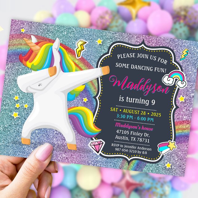 Dabbing Unicorn Einladung zum Dance Party (Dabbing Unicorn Invitation for Dance Party)